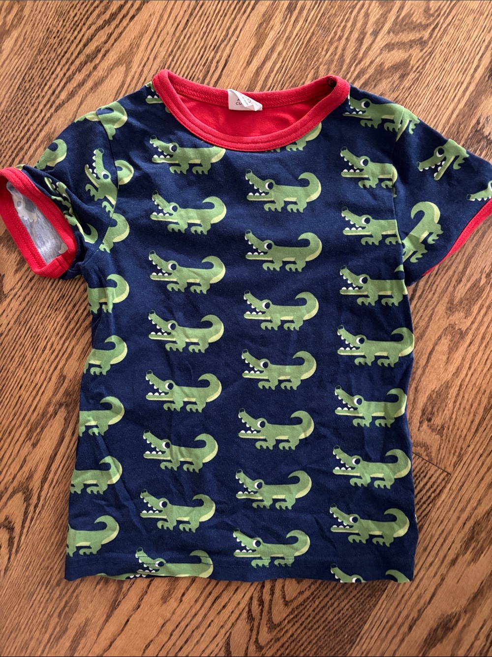 Boys Navy Short Sleeve Tee with Green Alligator Print